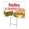 Signmission Subs & Sandwiches Yard Sign & Stake outdoor plastic coroplast window, C-1216-DS-Subs & Sandwiches C-1216-DS-Subs & Sandwiches - alternate 1